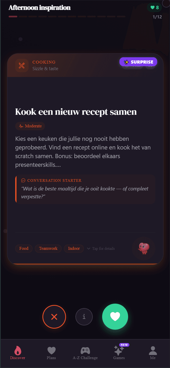 Swiping through date ideas